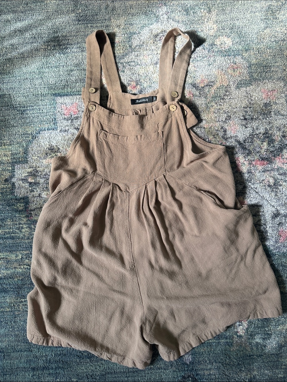 Autumn Automet Taupe Short Overalls Romper with Button Straps Feminine Medium!